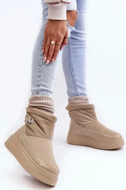 Clearance Wsuwane Śniegowce Damskie Na Platformie Beżowe Gattea Damskie Śniegowce Damskie