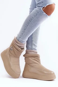 Clearance Wsuwane Śniegowce Damskie Na Platformie Beżowe Gattea Damskie Śniegowce Damskie
