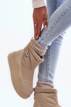 Clearance Wsuwane Śniegowce Damskie Na Platformie Beżowe Gattea Damskie Śniegowce Damskie