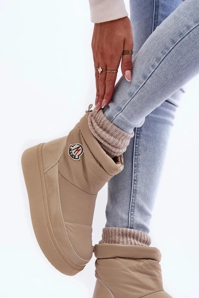 Clearance Wsuwane Śniegowce Damskie Na Platformie Beżowe Gattea Damskie Śniegowce Damskie