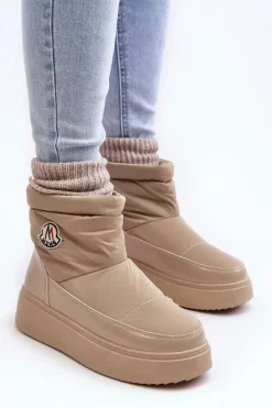 Clearance Wsuwane Śniegowce Damskie Na Platformie Beżowe Gattea Damskie Śniegowce Damskie