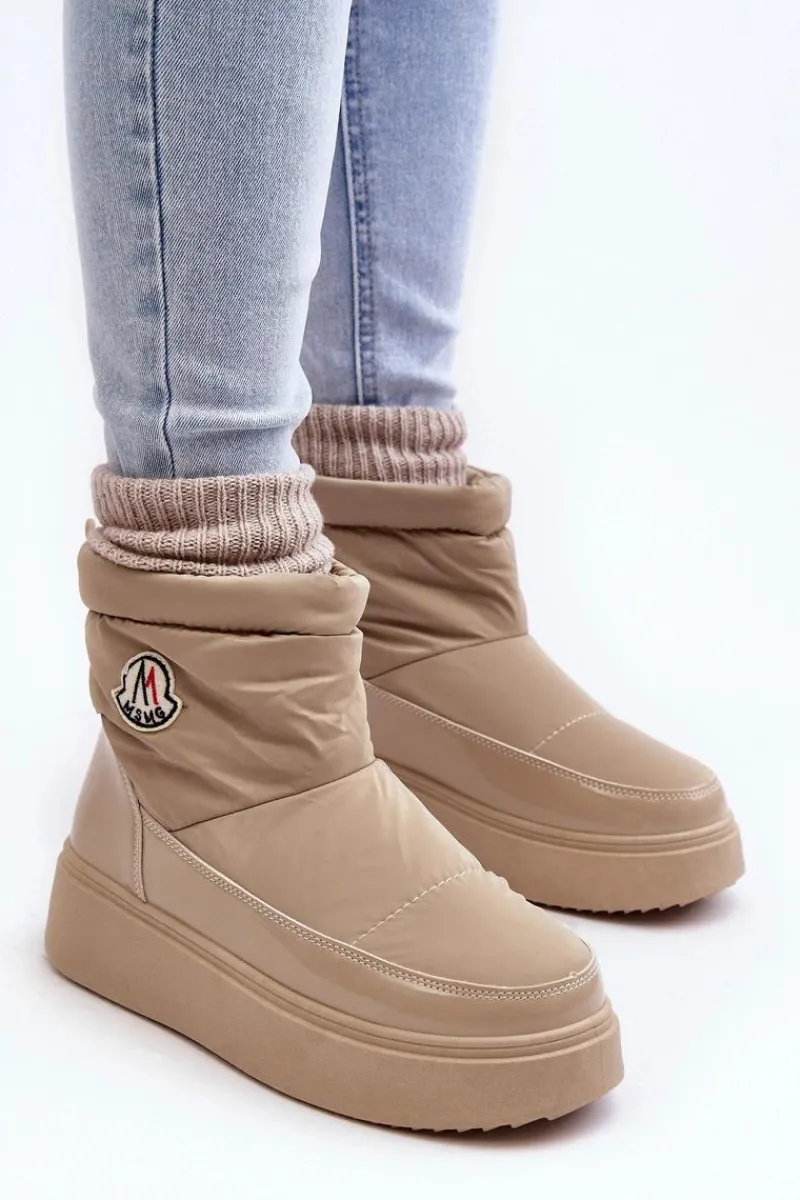 Clearance Wsuwane Śniegowce Damskie Na Platformie Beżowe Gattea Damskie Śniegowce Damskie