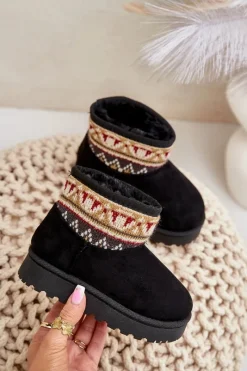 Online Boto Wsuwane Śniegowce Dziecięce Ze Wzorem Ocieplane Futerkiem Czarne Mirirae Czarny