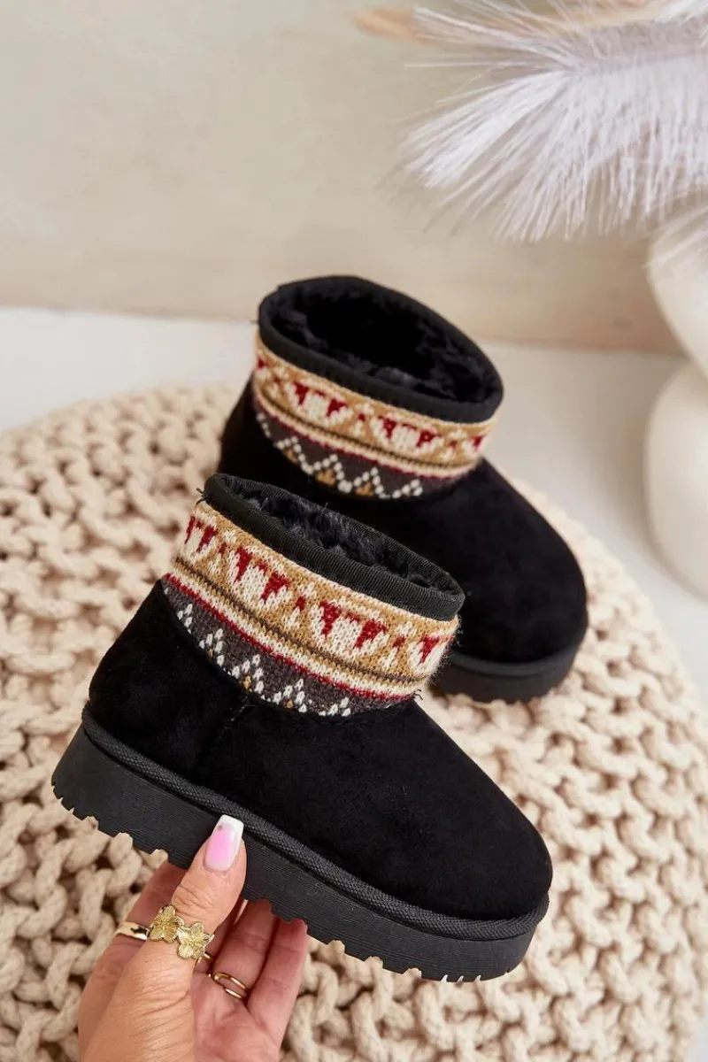 Online Boto Wsuwane Śniegowce Dziecięce Ze Wzorem Ocieplane Futerkiem Czarne Mirirae Czarny