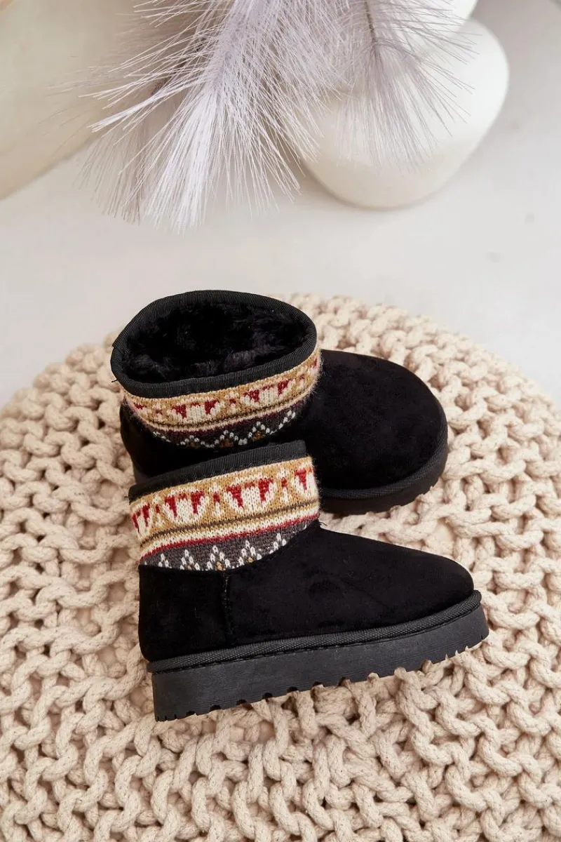 Online Boto Wsuwane Śniegowce Dziecięce Ze Wzorem Ocieplane Futerkiem Czarne Mirirae Czarny