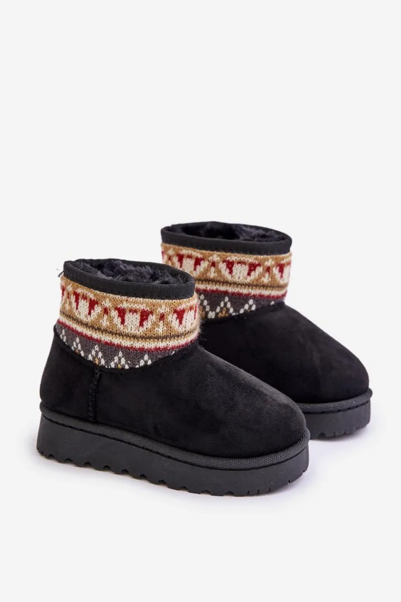 Online Boto Wsuwane Śniegowce Dziecięce Ze Wzorem Ocieplane Futerkiem Czarne Mirirae Czarny