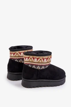 Online Boto Wsuwane Śniegowce Dziecięce Ze Wzorem Ocieplane Futerkiem Czarne Mirirae Czarny