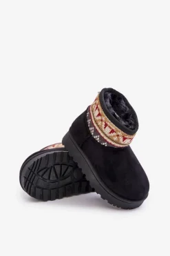 Online Boto Wsuwane Śniegowce Dziecięce Ze Wzorem Ocieplane Futerkiem Czarne Mirirae Czarny