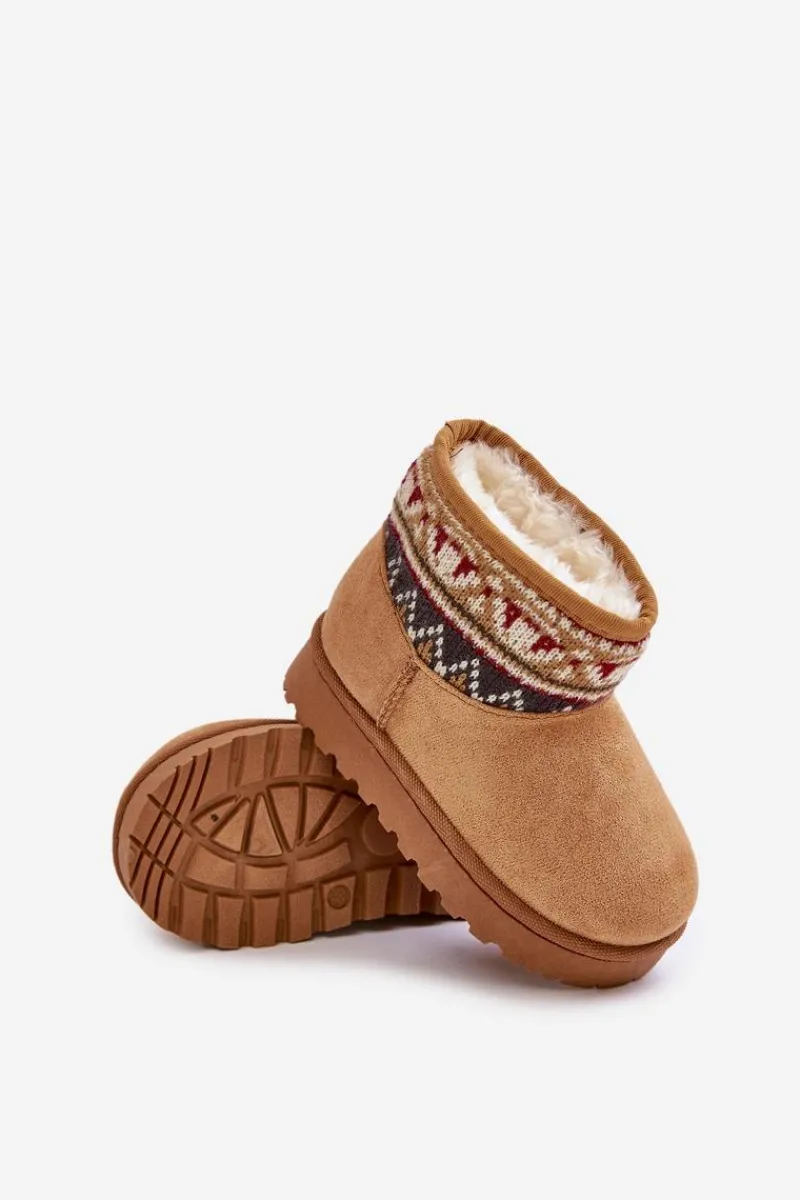 Dziewczęce|Chłopięce>Boto Wsuwane Śniegowce Dziecięce Ze Wzorem Wstawką Ocieplane Futerkiem Camel Mirirae Brązowy