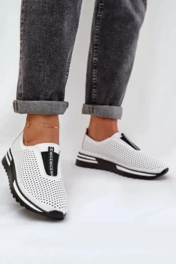 Best Damskie buty S.Barski Wsuwane Półbuty Damskie Z Naturalnej Skóry S.Barski LR51-672 Białe