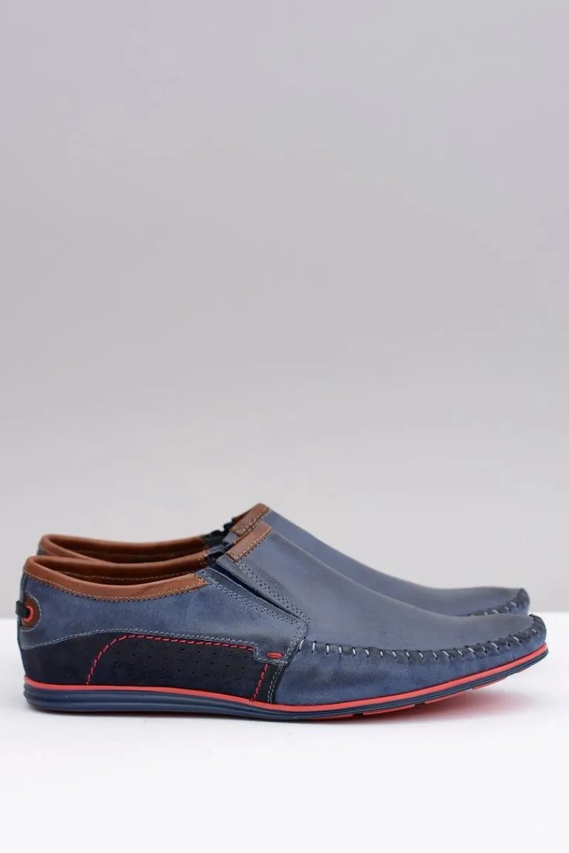 Mokasyny Wsuwane>Boto Wsuwane Polskie Skórzane Męskie Mokasyny Teodoro Granat