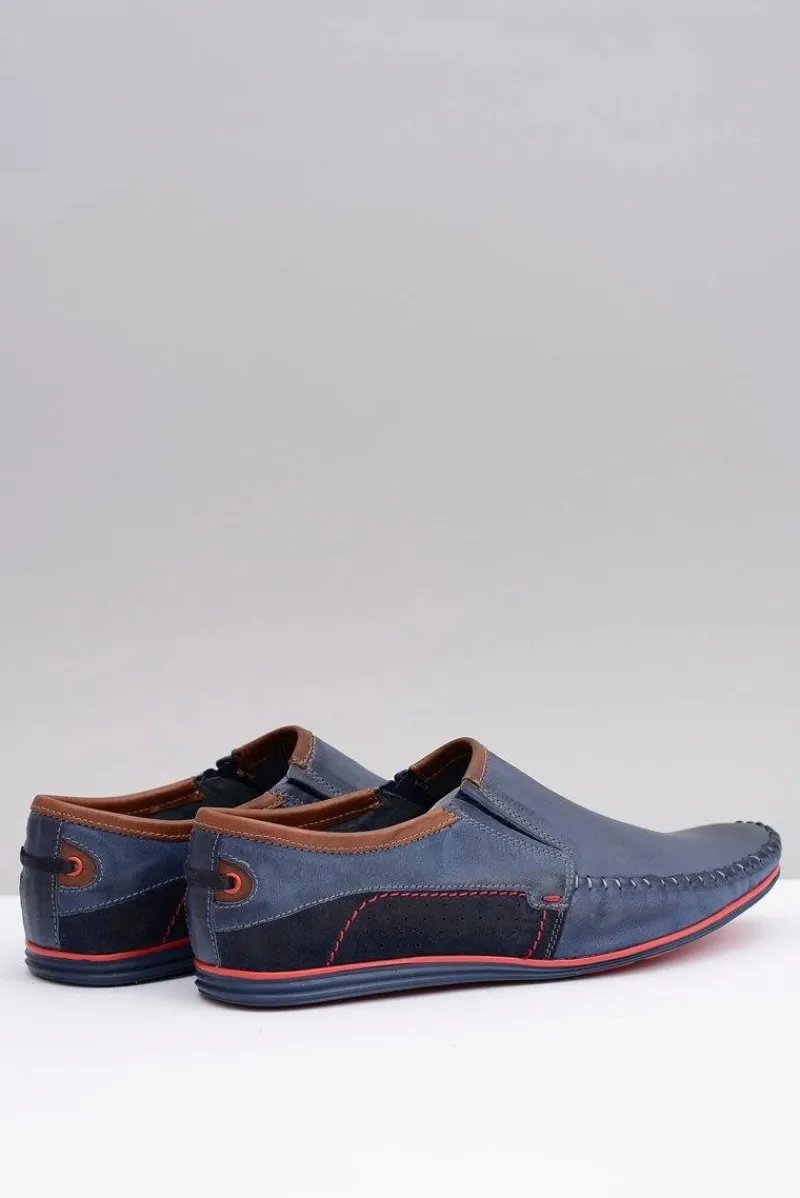 Mokasyny Wsuwane>Boto Wsuwane Polskie Skórzane Męskie Mokasyny Teodoro Granat