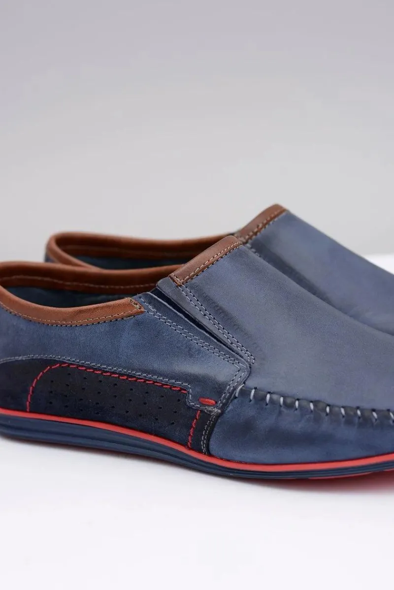 Mokasyny Wsuwane>Boto Wsuwane Polskie Skórzane Męskie Mokasyny Teodoro Granat