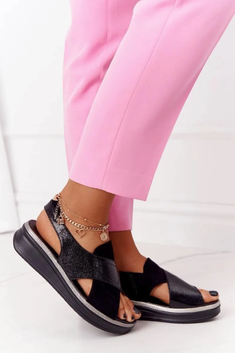 Sandały Na Koturnie|Sandały Płaskie>Buty Sergio Leone Wsuwane Sandały Na Platformie Sergio Leone SK029 Czarne