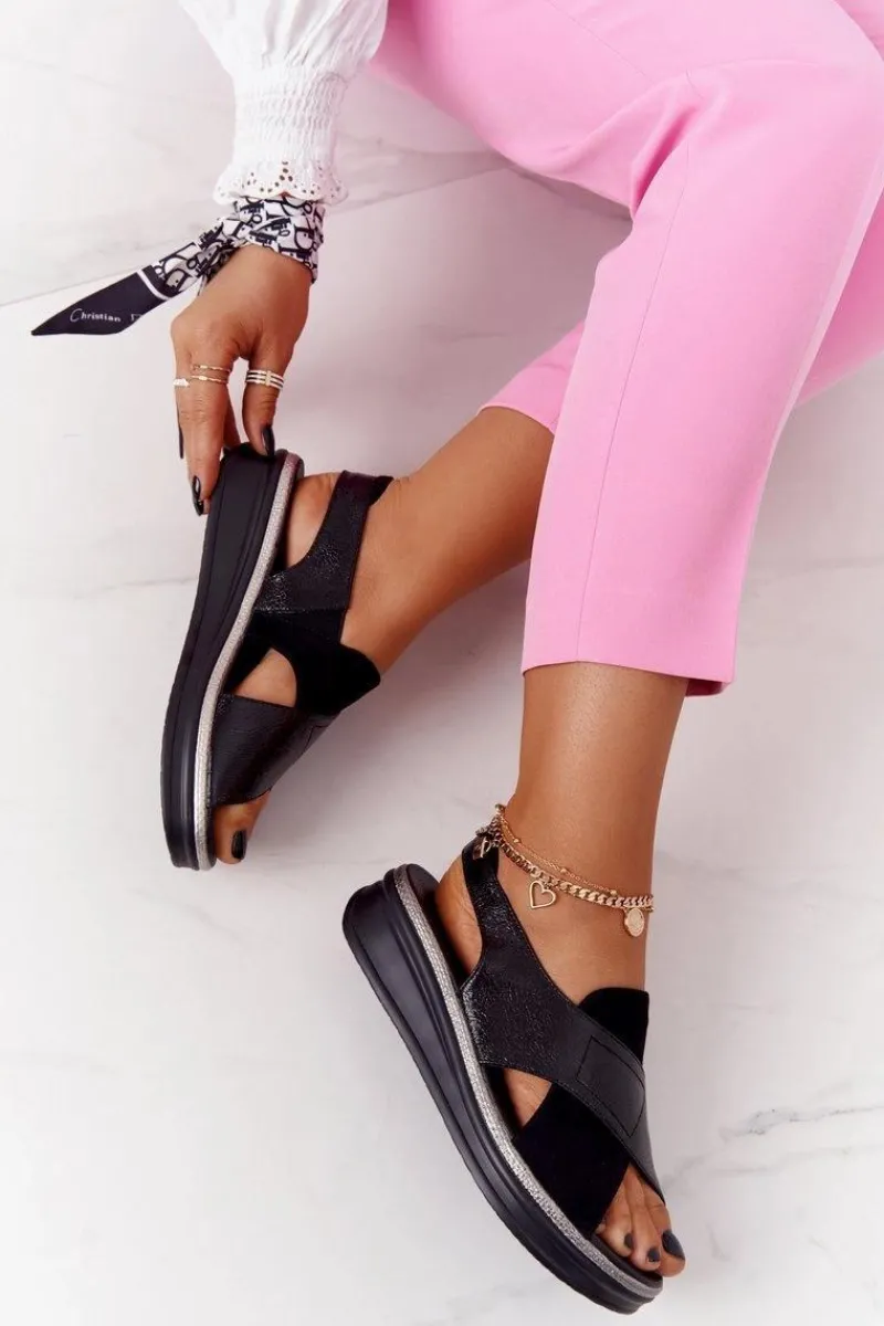 Sandały Na Koturnie|Sandały Płaskie>Buty Sergio Leone Wsuwane Sandały Na Platformie Sergio Leone SK029 Czarne