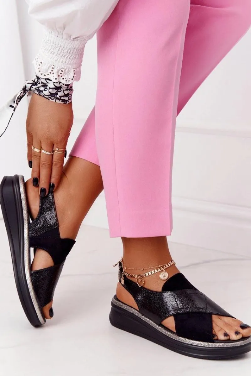 Sandały Na Koturnie|Sandały Płaskie>Buty Sergio Leone Wsuwane Sandały Na Platformie Sergio Leone SK029 Czarne