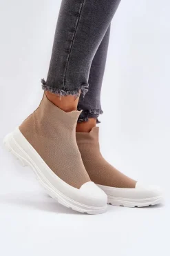 Sale Wsuwane Skarpetkowe Botki Damskie Brązowe Ilanae Damskie Botki Wiosenne|Botki Sznurowane