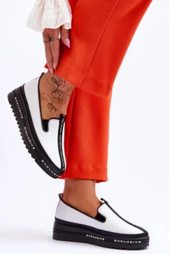 Best Wsuwane Skórzane Damskie Trampki Białe Nathalie Damskie Trampki Damskie Slip-On|Trampki Damskie Niskie