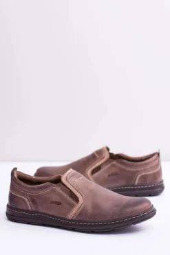 Sale Boto Wsuwane Skórzane Męskie Półbuty Leonidas Brązowe
