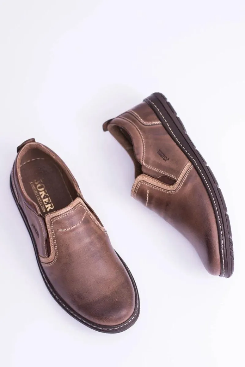 Sale Boto Wsuwane Skórzane Męskie Półbuty Leonidas Brązowe