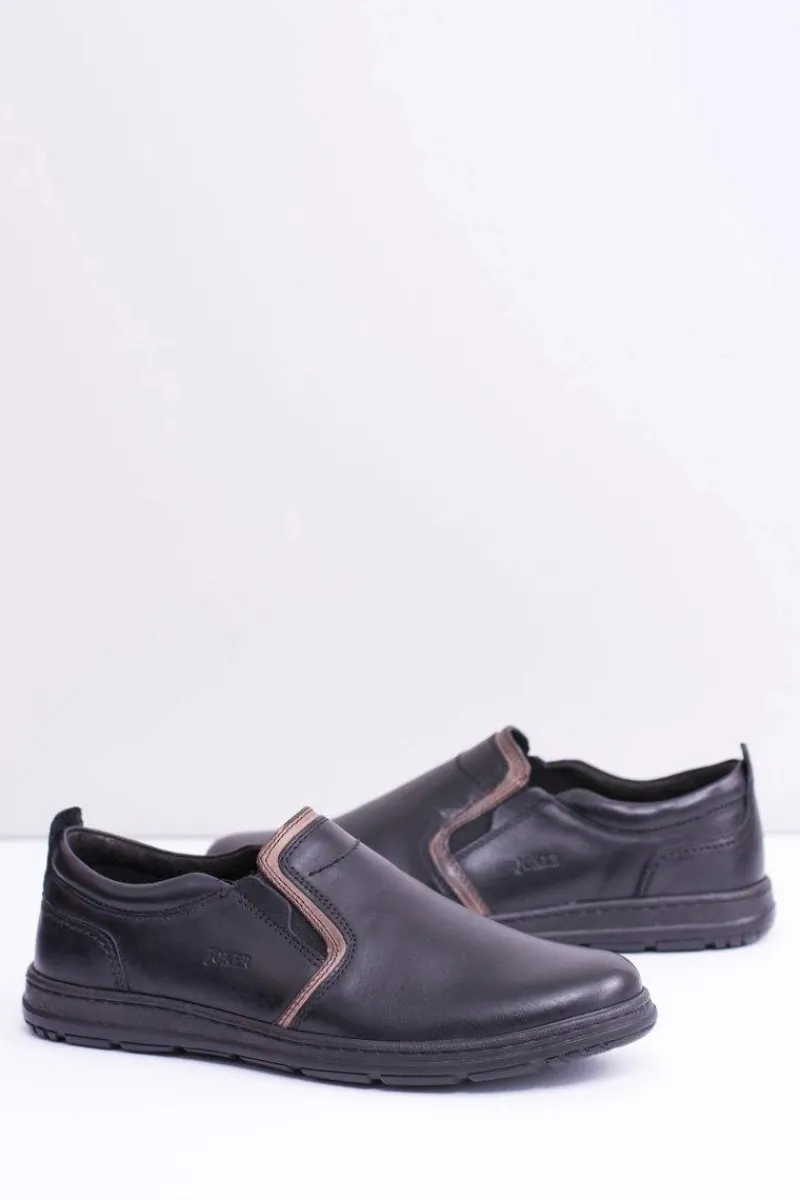 Półbuty Casual>Boto Wsuwane Skórzane Męskie Półbuty Leonidas Czarne