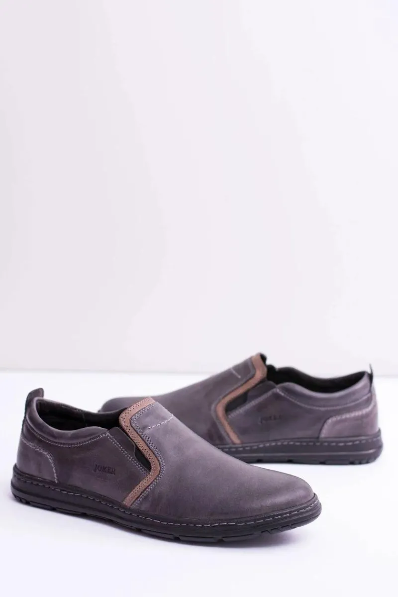 Best Wsuwane Skórzane Męskie Półbuty Leonidas Szare Męskie Półbuty Casual