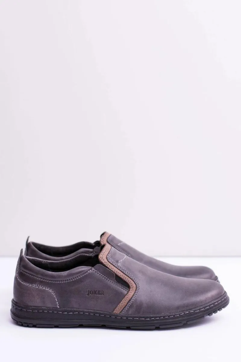 Best Wsuwane Skórzane Męskie Półbuty Leonidas Szare Męskie Półbuty Casual