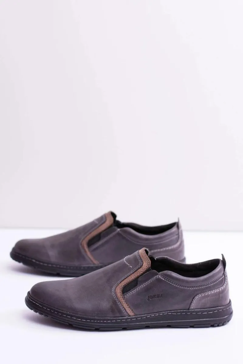 Best Wsuwane Skórzane Męskie Półbuty Leonidas Szare Męskie Półbuty Casual