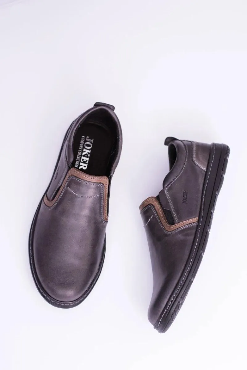 Best Wsuwane Skórzane Męskie Półbuty Leonidas Szare Męskie Półbuty Casual