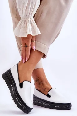 Clearance Wsuwane Skórzane Trampki Na Platformie Białe Madeline Damskie Trampki Damskie Slip-On|Trampki Damskie Niskie