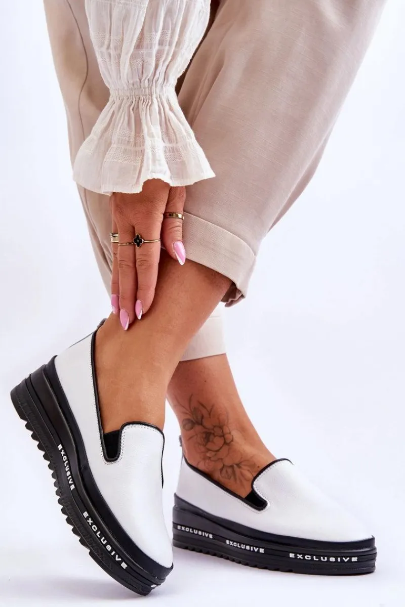 Clearance Wsuwane Skórzane Trampki Na Platformie Białe Madeline Damskie Trampki Damskie Slip-On|Trampki Damskie Niskie