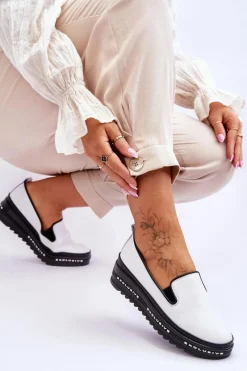 Clearance Wsuwane Skórzane Trampki Na Platformie Białe Madeline Damskie Trampki Damskie Slip-On|Trampki Damskie Niskie