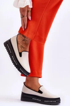 Wsuwane Skórzane Trampki Na Platformie Beżowe Madeline Damskie Trampki Damskie Slip-On|Trampki Damskie Niskie