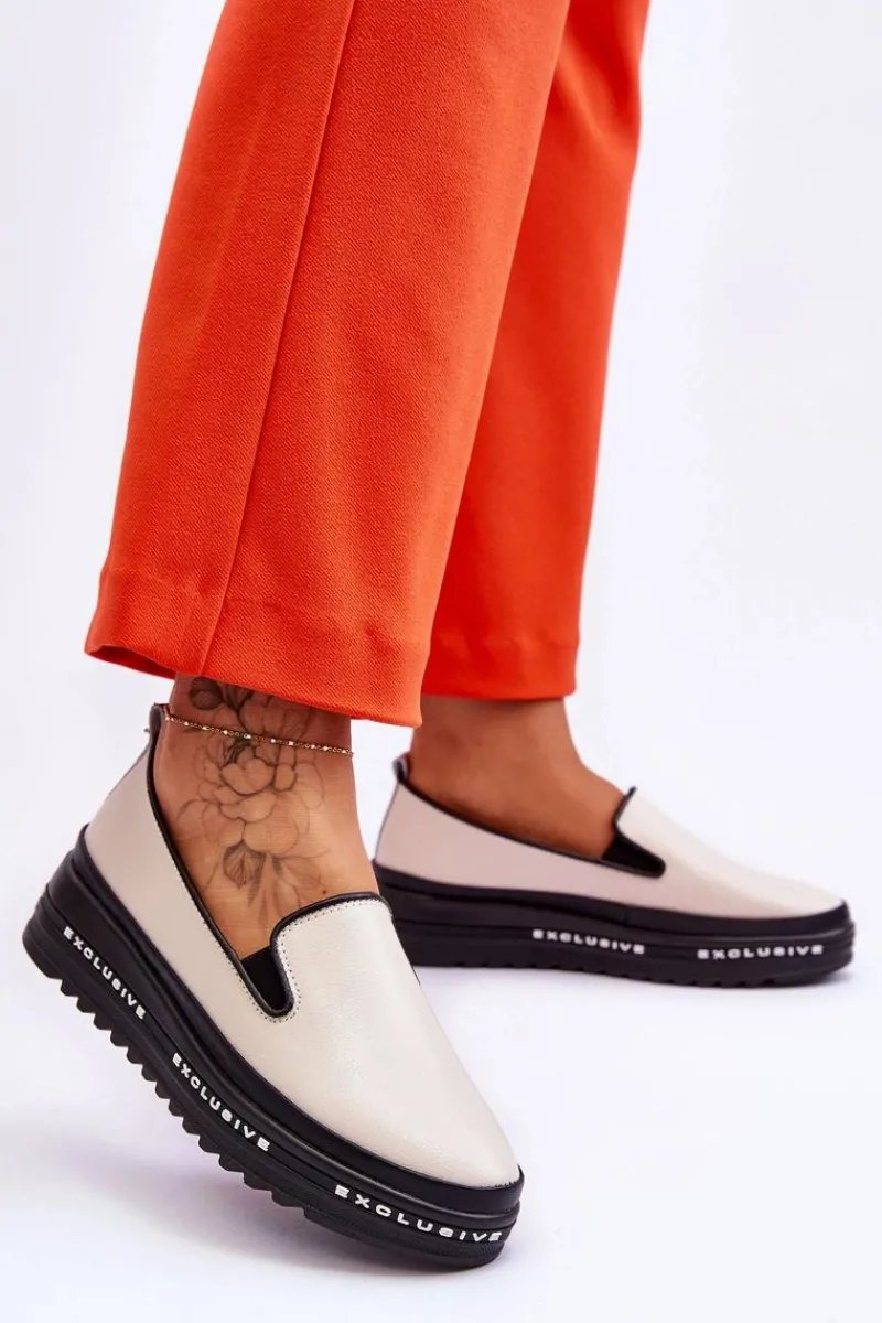 Wsuwane Skórzane Trampki Na Platformie Beżowe Madeline Damskie Trampki Damskie Slip-On|Trampki Damskie Niskie
