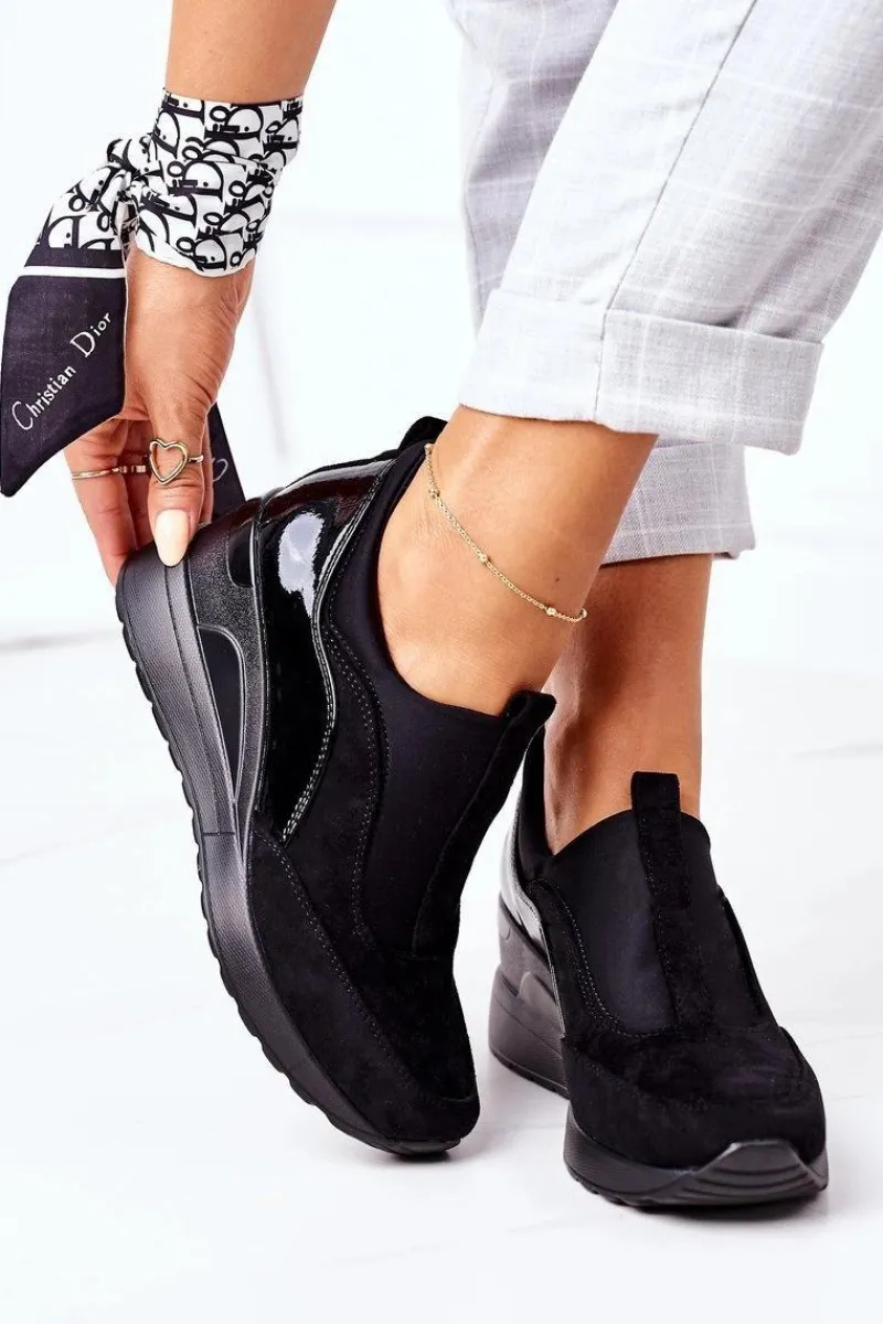 Sneakersy Damskie>Buty damskie Vinceza Wsuwane Sneakersy Na Koturnie Vinceza 10593 Czarne