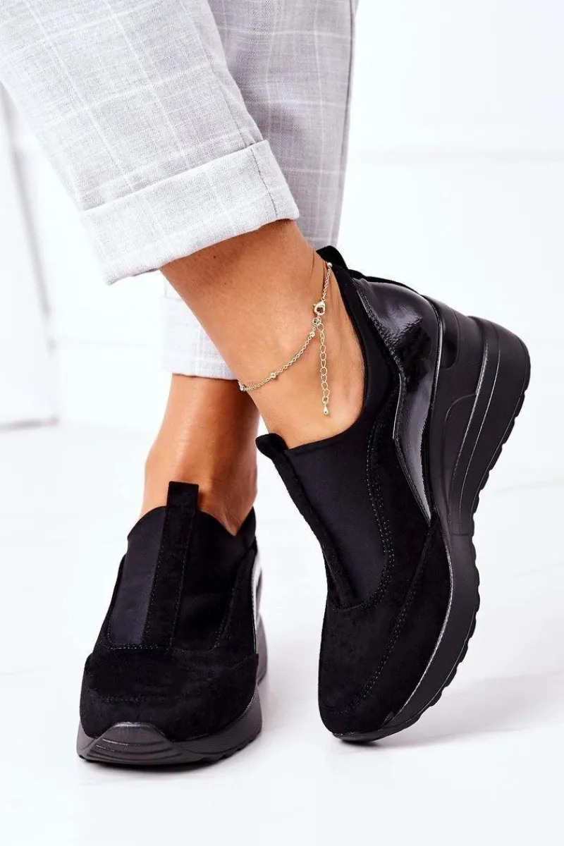 Sneakersy Damskie>Buty damskie Vinceza Wsuwane Sneakersy Na Koturnie Vinceza 10593 Czarne