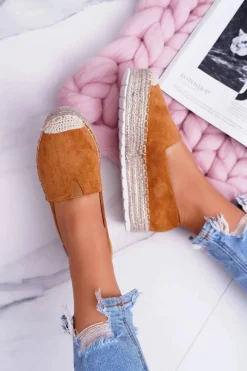 Outlet Boto Wsuwane Zamszowe Espadryle Camel Mariako