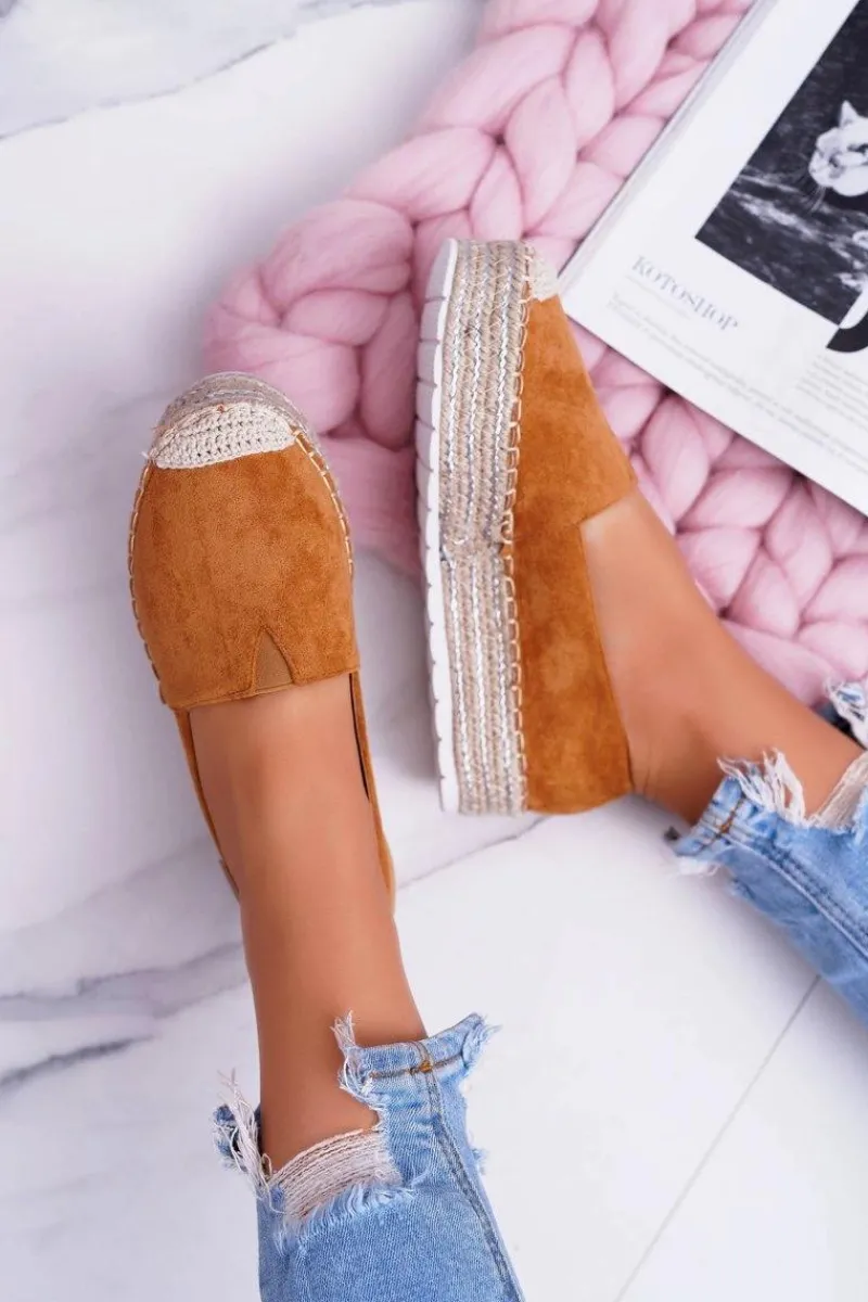 Outlet Boto Wsuwane Zamszowe Espadryle Camel Mariako