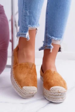 Outlet Boto Wsuwane Zamszowe Espadryle Camel Mariako