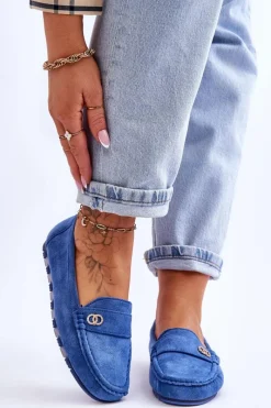 Online Wsuwane Zamszowe Mokasyny Niebieskie Castelo Damskie Mokasyny Damskie Zamszowe