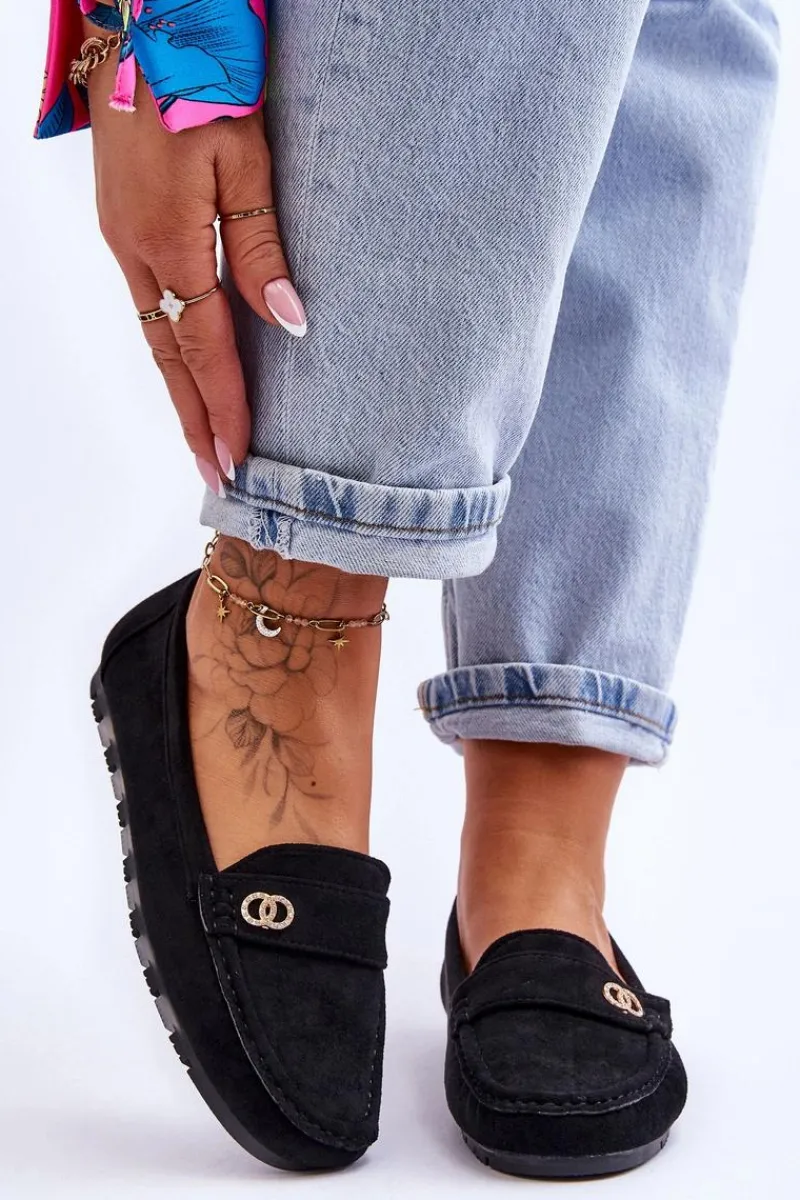 Discount Wsuwane Zamszowe Mokasyny Czarne Castelo Damskie Mokasyny Damskie Zamszowe