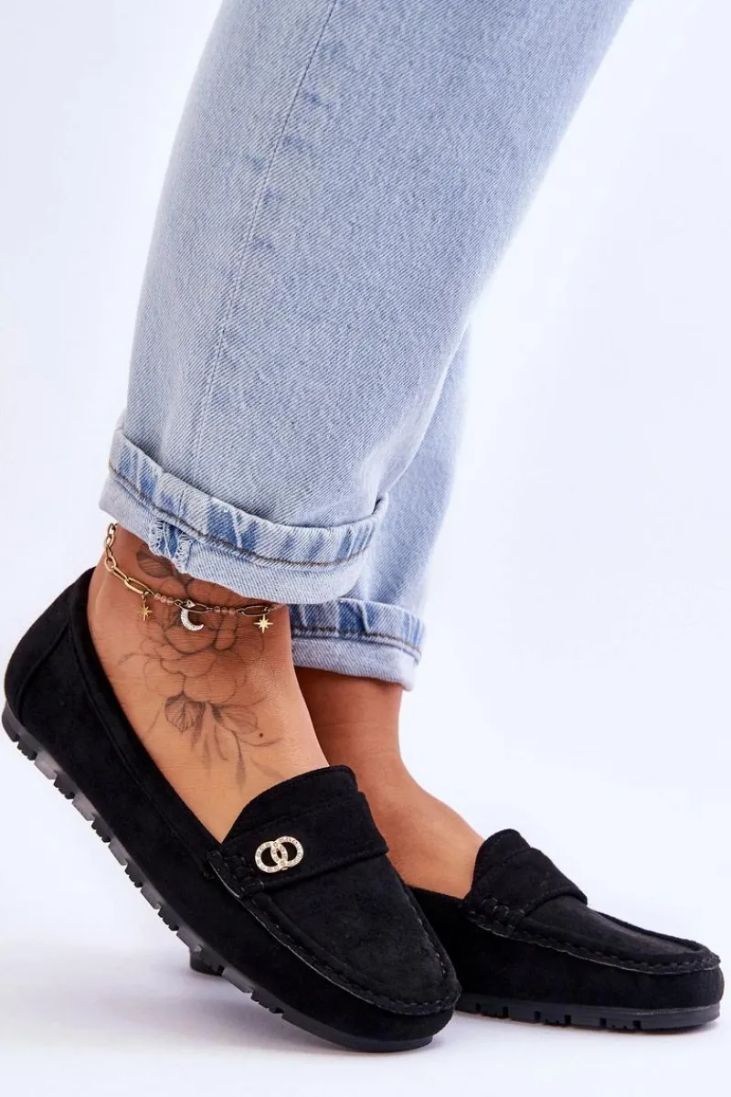 Discount Wsuwane Zamszowe Mokasyny Czarne Castelo Damskie Mokasyny Damskie Zamszowe