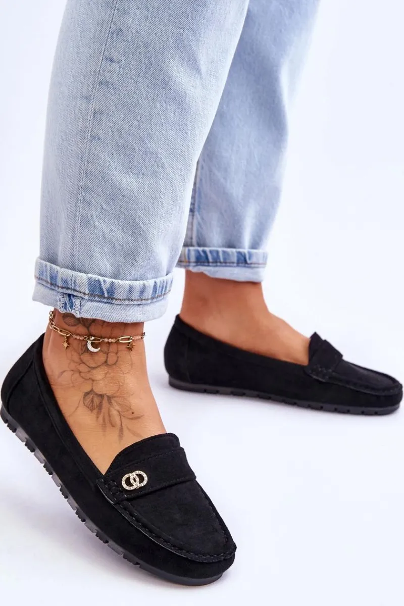 Discount Wsuwane Zamszowe Mokasyny Czarne Castelo Damskie Mokasyny Damskie Zamszowe