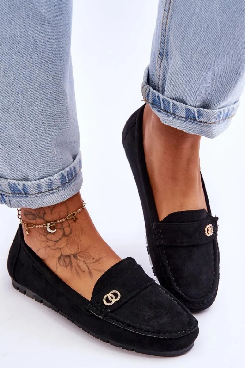 Discount Wsuwane Zamszowe Mokasyny Czarne Castelo Damskie Mokasyny Damskie Zamszowe