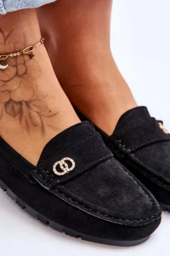 Discount Wsuwane Zamszowe Mokasyny Czarne Castelo Damskie Mokasyny Damskie Zamszowe