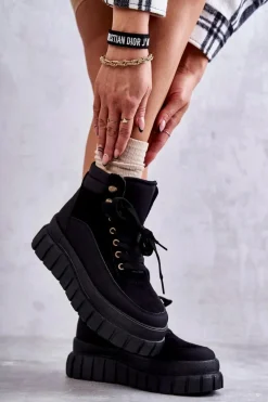 New Boto Wygodne Botki Na Platformie Czarne Sanchio