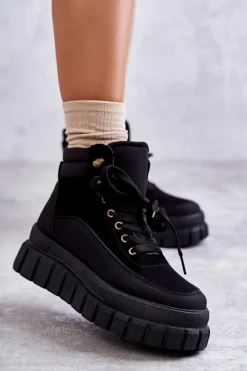 New Boto Wygodne Botki Na Platformie Czarne Sanchio