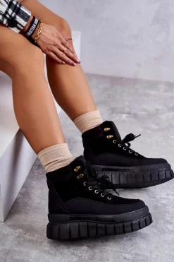 New Boto Wygodne Botki Na Platformie Czarne Sanchio