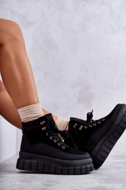 New Boto Wygodne Botki Na Platformie Czarne Sanchio