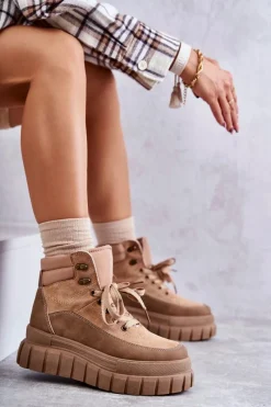 Botki Sznurowane|Brązowe I Beżowe Botki>Boto Wygodne Botki Na Platformie Ciemnobeżowe Sanchio